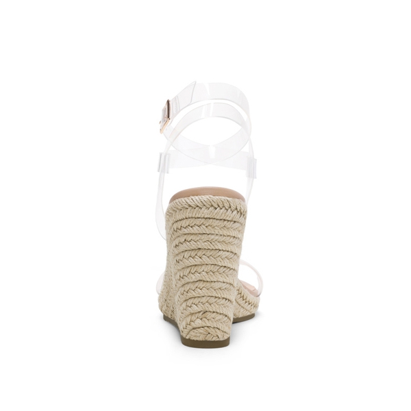 Open Toe Espadrille Platform Wedge Sandals - CLEAR NUDE PU - 2